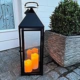 INDA-Exclusiv Große Luxus Gartenlaterne aus Metall Windlicht Laterne Glas schwarz H54 cm