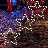 SALCAR 2m Weihnachtsbeleuchtung Außen, 3er Pack LED Stern Weihnachtsdeko Garten, Außenbeleuchtung Stableuchte mit Erdspieß, Schwarze Sterne, Warmweiß