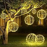 Joomer Weihnachtsbeleuchtung Außen Batterie, 30cm Hängende Kugel Lichter mit Timer 120 LED Weihnachtsdeko Lichterkette Außen 8 Modi Wasserdichte für Wohnzimmer Garten Party Innen(1 Stück,Warmweiß)