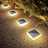 Lacasa Solar Bodenleuchten Aussen, 30LM 4 Stück Solarleuchten für Außen, Warmweiß 2700K IP68 Wasserdicht Auto ON/OFF Solarlampen LED Wegeleuchten für Garten Rasen Terrasse Auffahrt, Quadrat