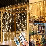 WEARXI Lichterkette, 3×3m 300 LED Lichtvorhang, 8 Modi LED Lichterkette Vorhang für Innen & Außen, Lichterkette für Outdoor, Zimmer, Party, Balkon deko, Weihnachtsdeko(Warmweiß) [Energieklasse A+++]