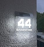 Beleuchtete LED Solar Hausnummer, Hausnummernleuchte individuell personalisierbar/gravierbar